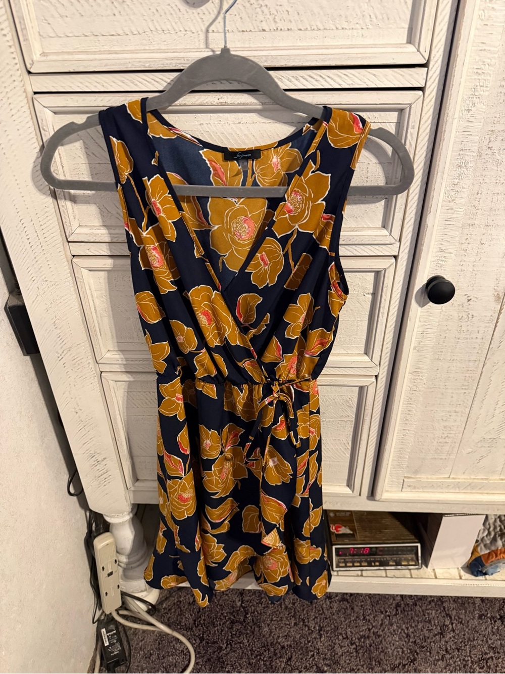 Soprano Navy Mini Dress with Mustard Floral Print